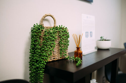 Decorative items on display on a table in the Travelle Family Dentistry office in Burien, WA