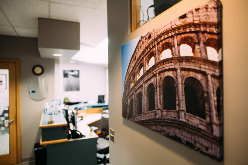 Contemporary artwork design showcased on the wall of Travelle Family Dentistry office in Burien, WA